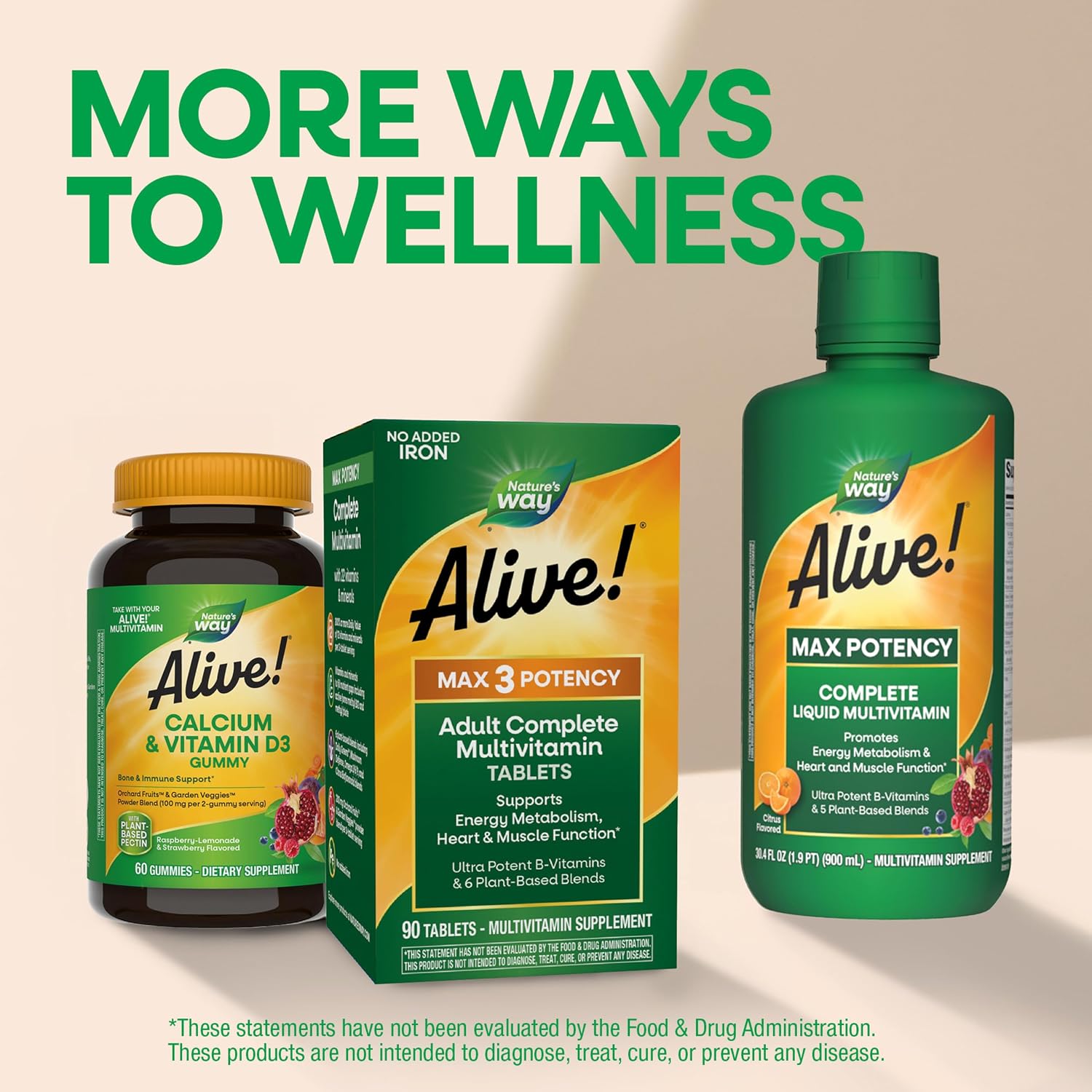 Nature's Way Alive! Max3 Potency Daily Multivitamin – No Iron, 180 Count