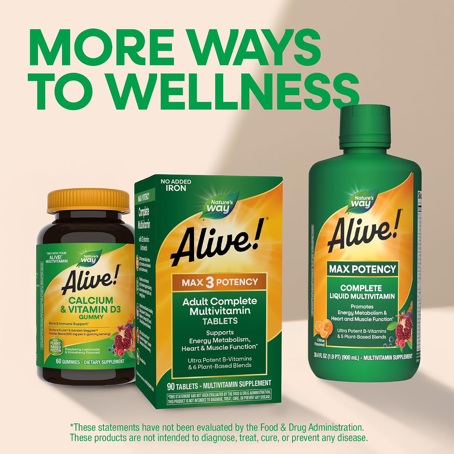 Nature's Way Alive! Max3 Potency Daily Multivitamin – No Iron, 180 Count