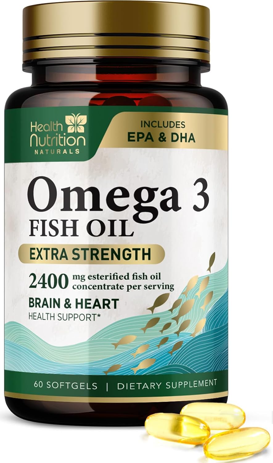 Omega-3 Fish Oil Supplements – Triple Strength, 2400mg, EPA & DHA, 60 Softgels