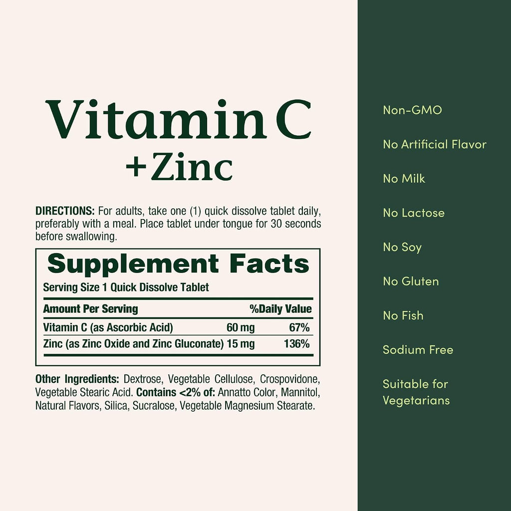 Nature's Bounty Vitamin C + Zinc – 60 Tablets