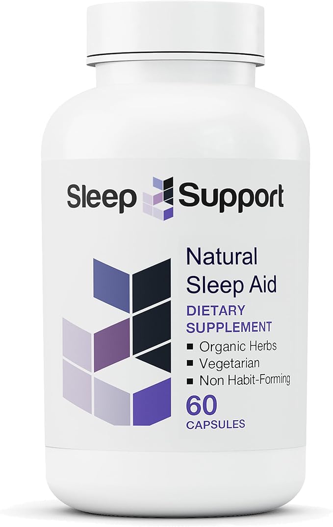 Sleep Support for Adults – Organic Herbs, Melatonin, 60 Vegetarian Capsules
