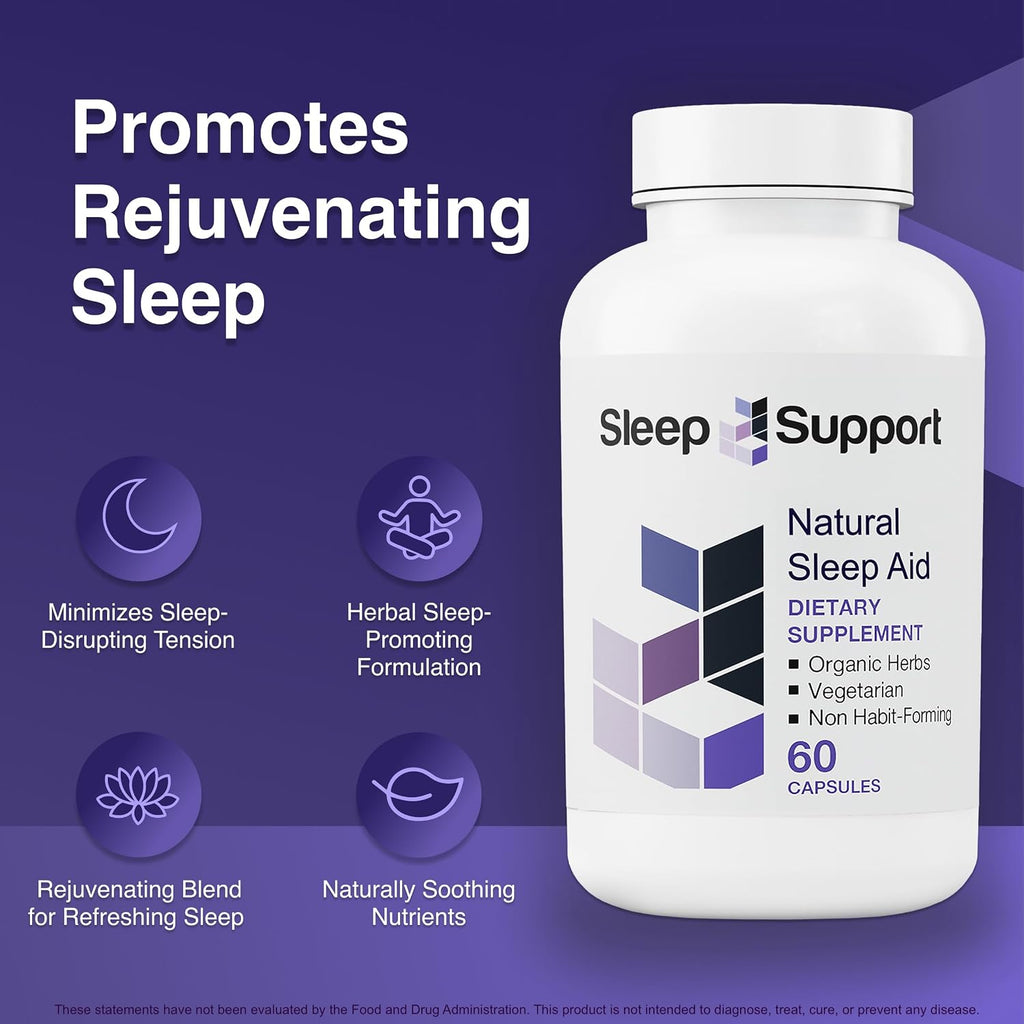 Sleep Support for Adults – Organic Herbs, Melatonin, 60 Vegetarian Capsules