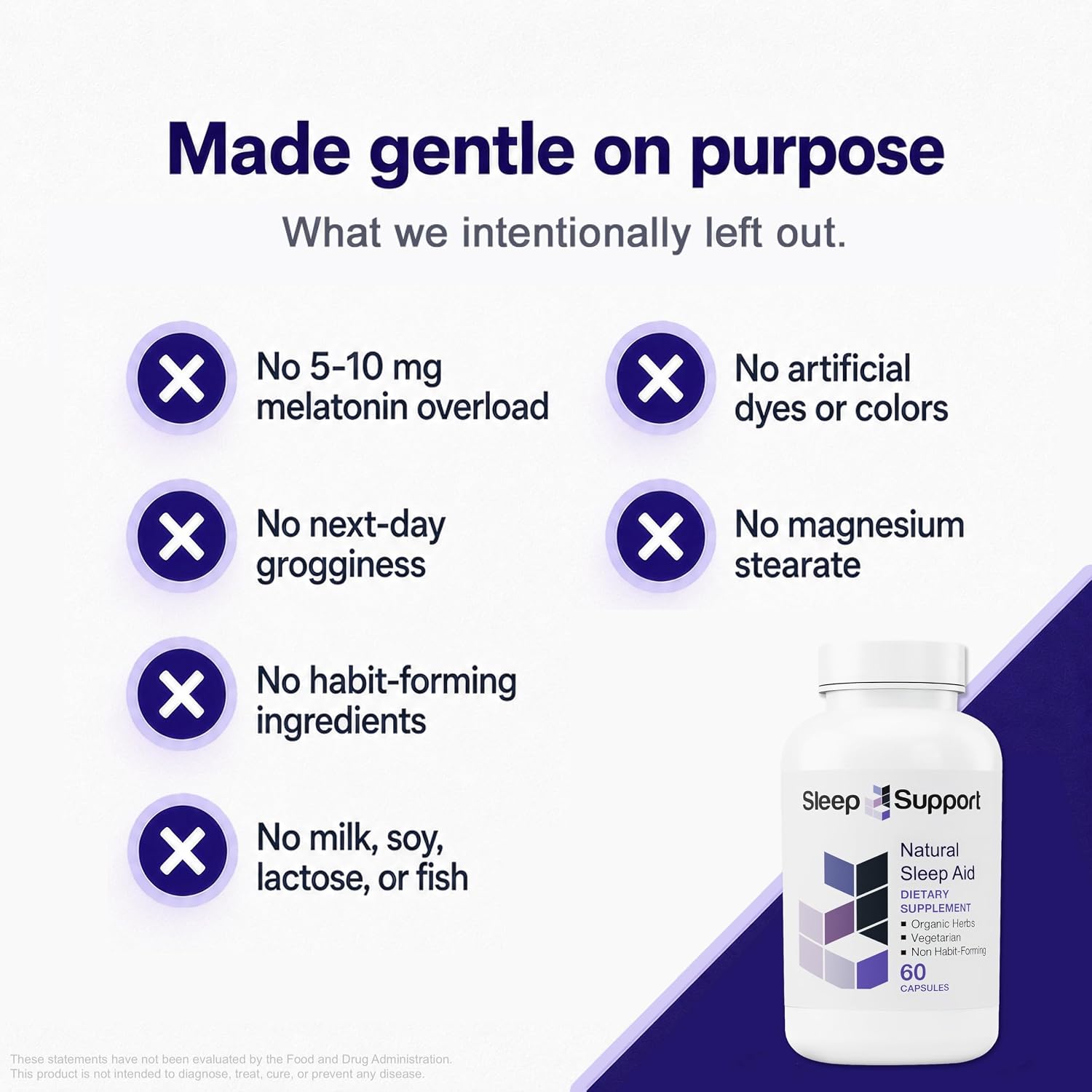 Sleep Support for Adults – Organic Herbs, Melatonin, 60 Vegetarian Capsules