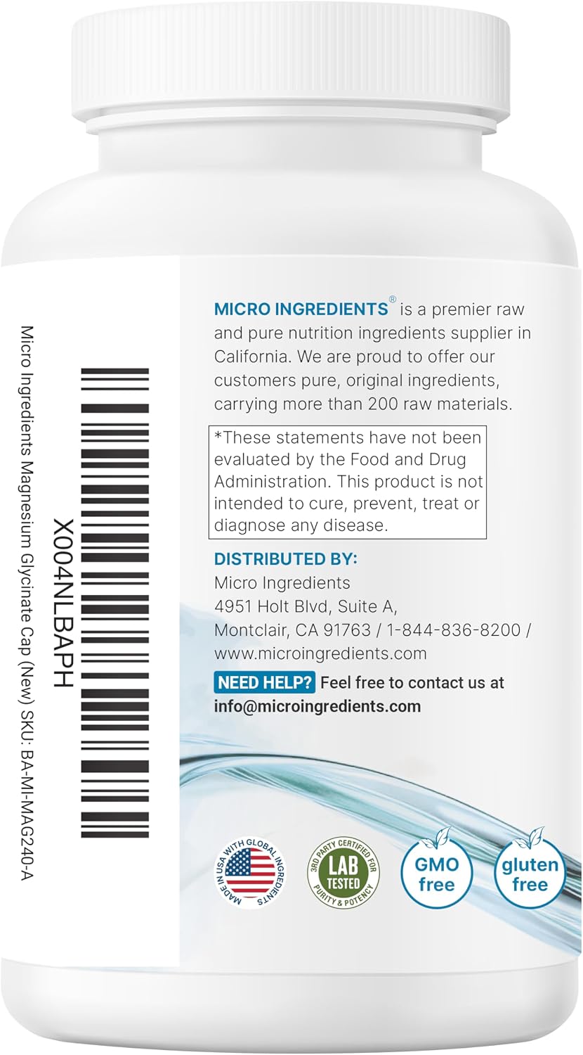 Micro Ingredients Pure Magnesium Glycinate – 400mg, 240 Capsules