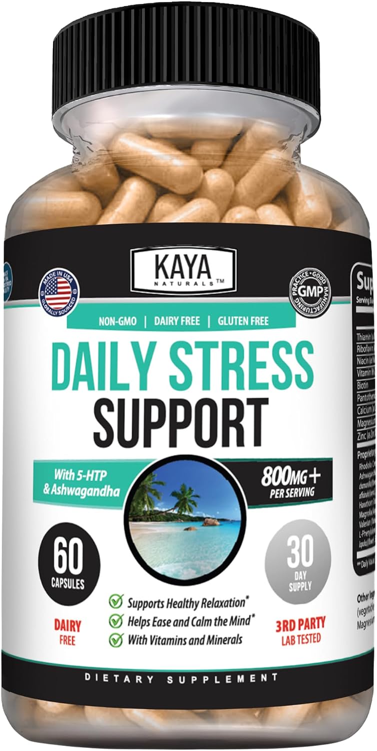 Kaya Naturals Daily Stress Support – Ashwagandha & GABA, 60 Capsules