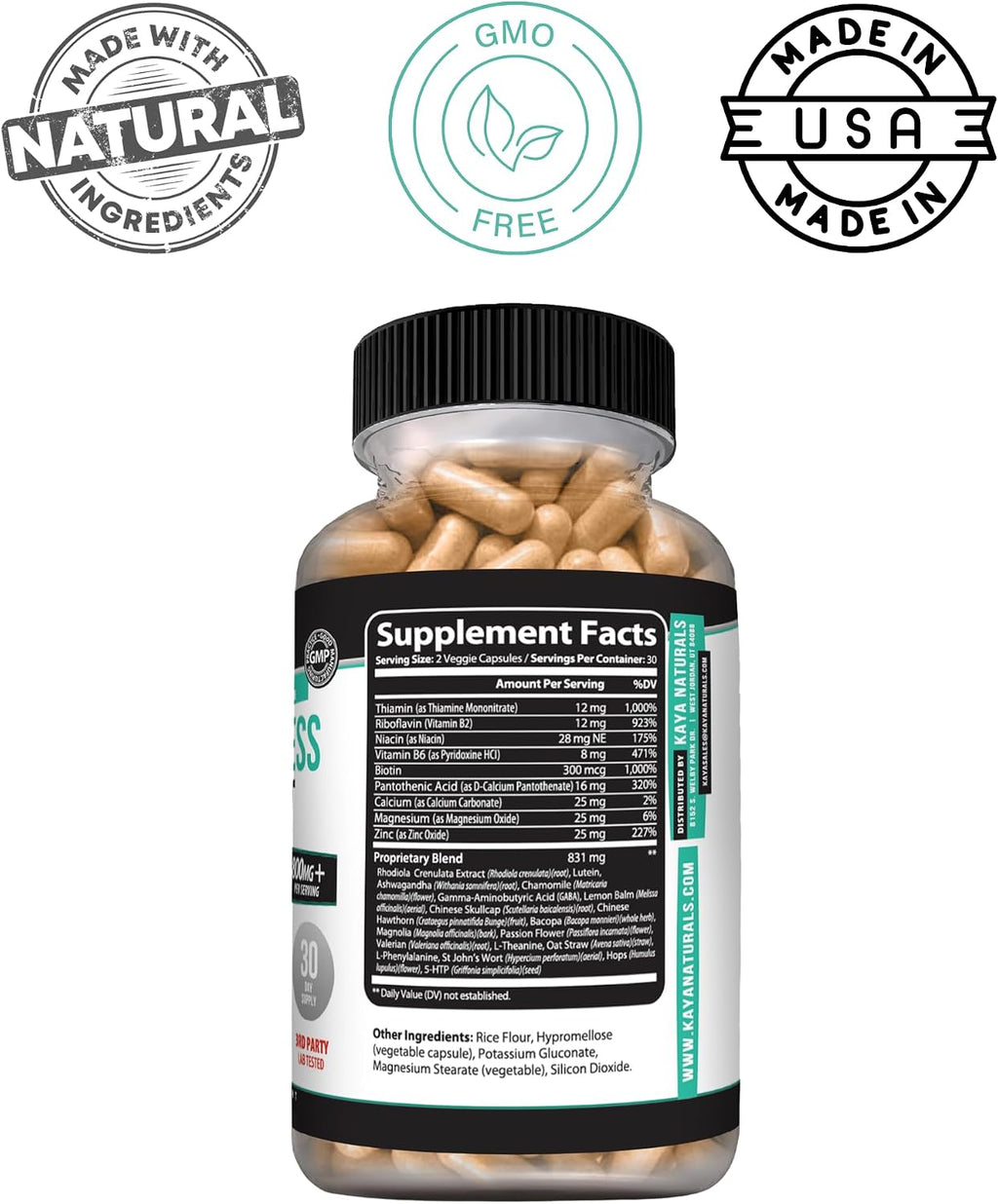 Kaya Naturals Daily Stress Support – Ashwagandha & GABA, 60 Capsules
