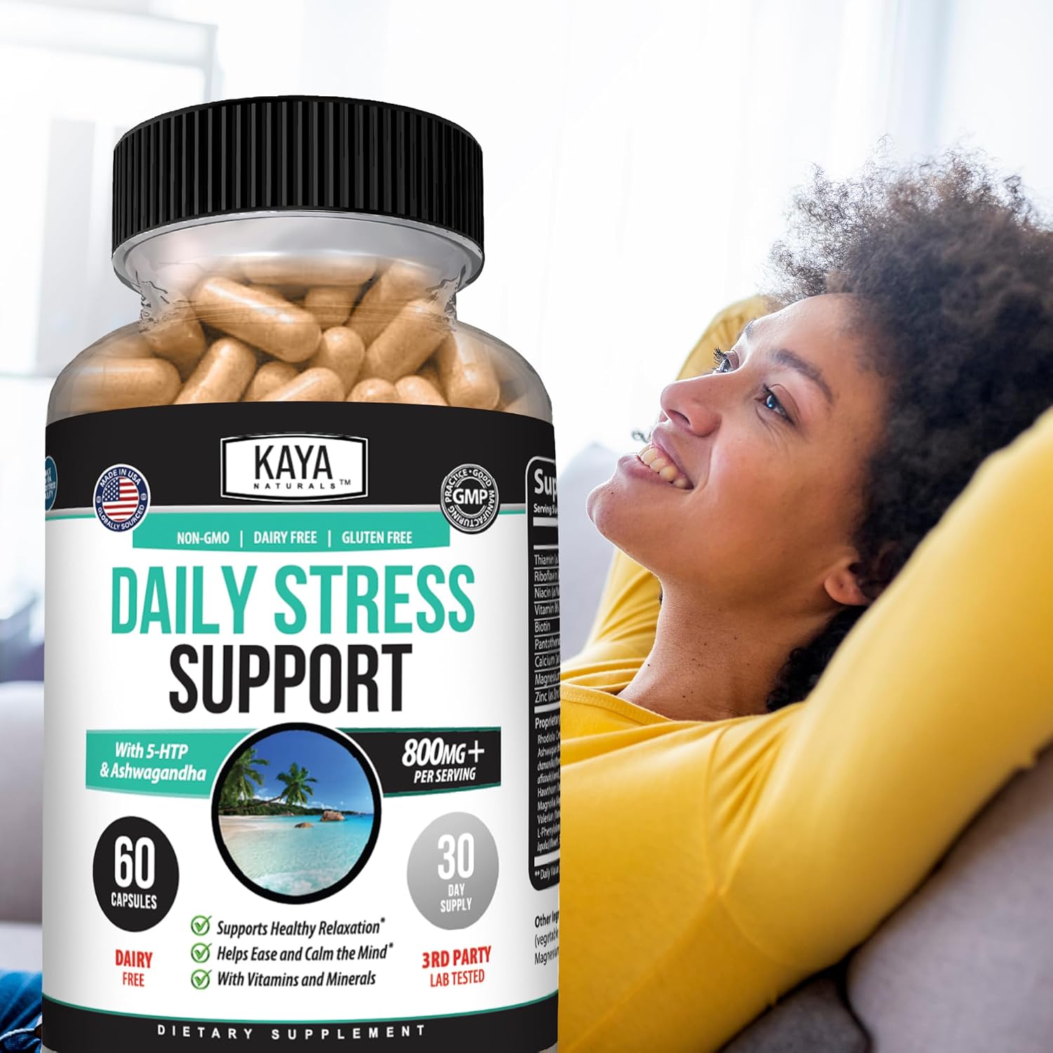 Kaya Naturals Daily Stress Support – Ashwagandha & GABA, 60 Capsules