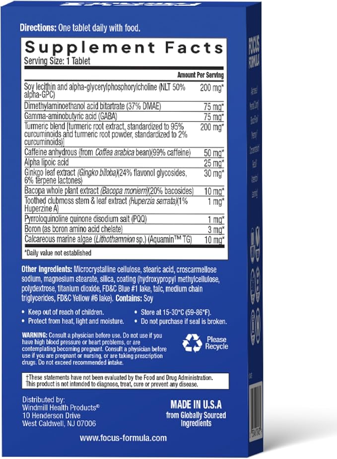 Focus Formula Nootropic Brain Supplement – 60 Veggie Tablets