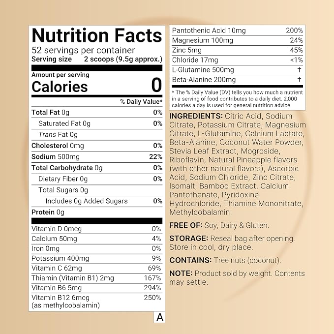 Sport Electrolytes Powder – No Sugar, Tropical Pineapple, 500g