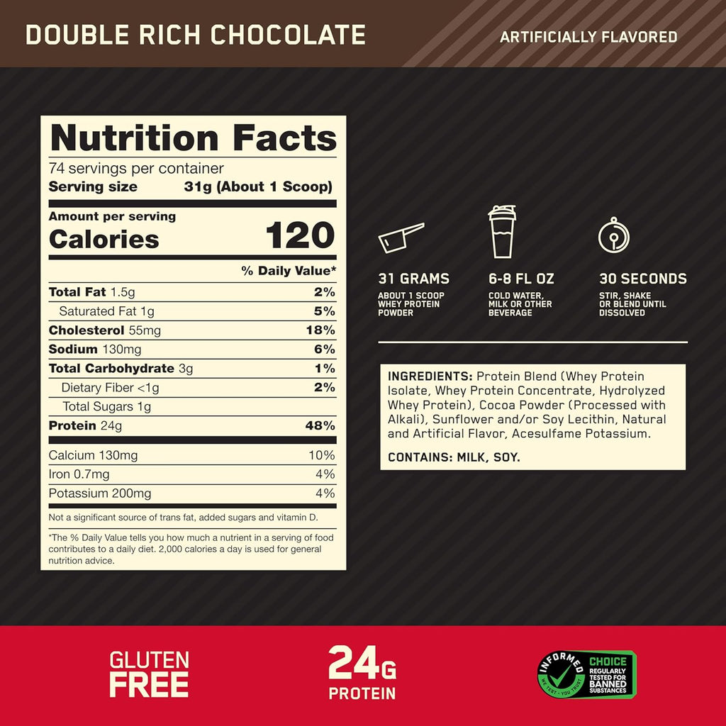 Optimum Nutrition Gold Standard Whey Protein – Double Rich Chocolate, 5 lb