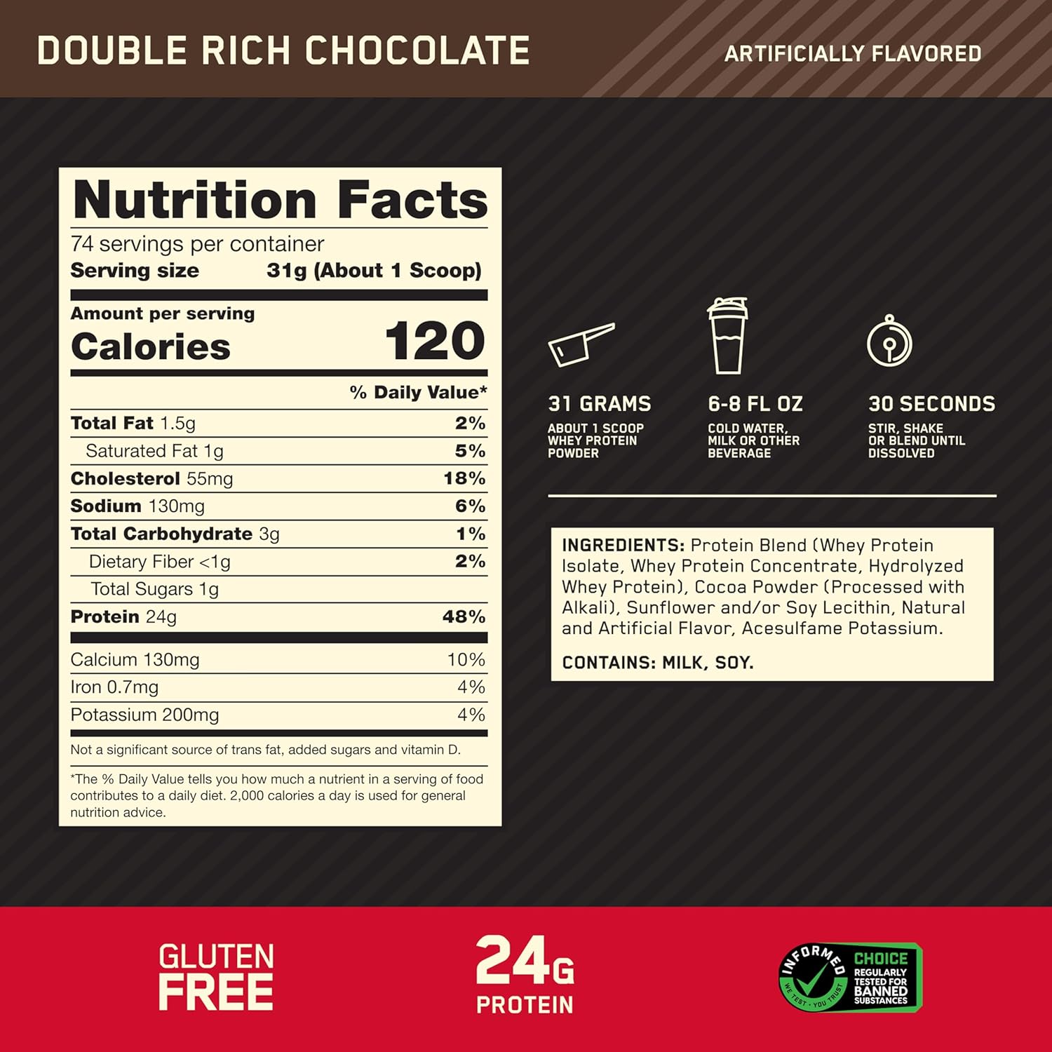 Optimum Nutrition Gold Standard Whey Protein – Double Rich Chocolate, 5 lb