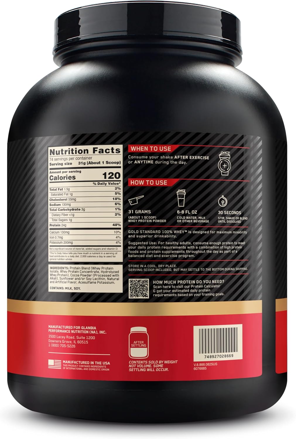 Optimum Nutrition Gold Standard Whey Protein – Double Rich Chocolate, 5 lb