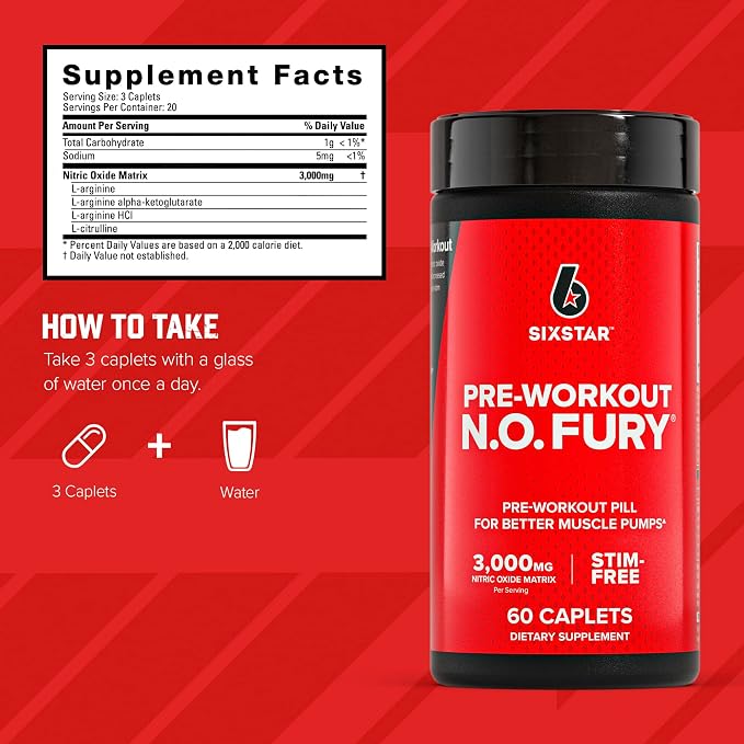 Six Star Pre-Workout N.O Fury Nitric Oxide Booster Pills